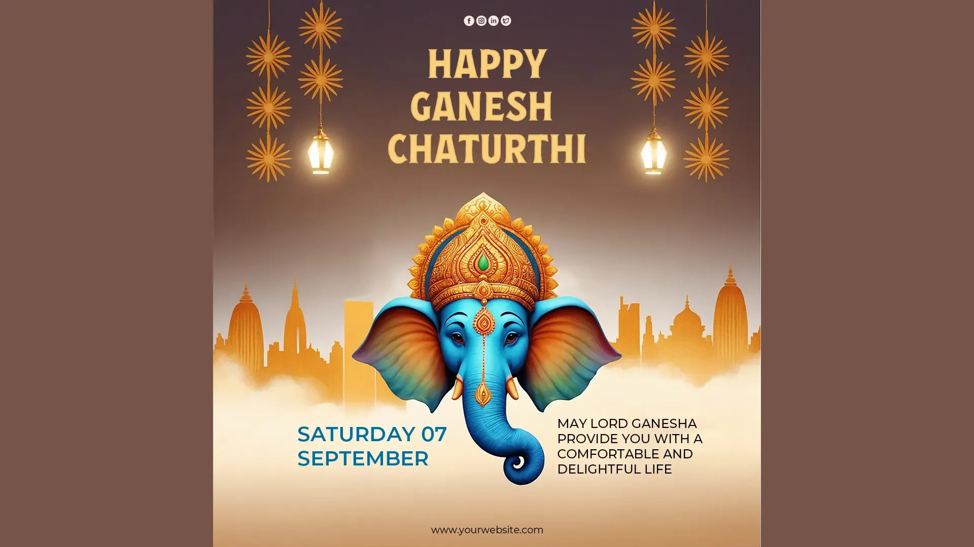 Happy Ganesh Chaturthi Wishes Instagram Post PSD Template